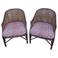 Pair of Faux Bamboo Caned Club Chairs by Mc Guire