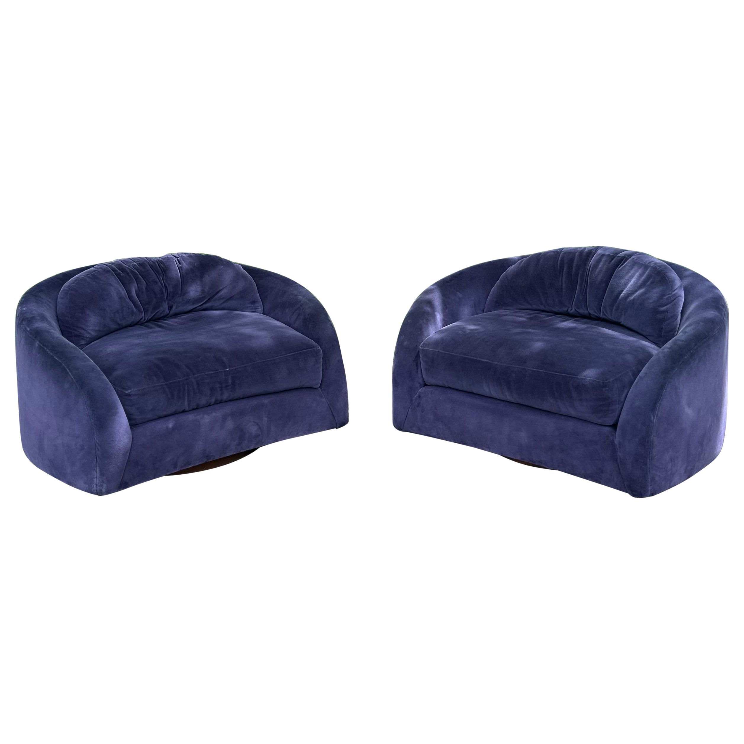 Pair of Milo Baughman for Thayer Coggin Swivel Chairs with Walnut Base