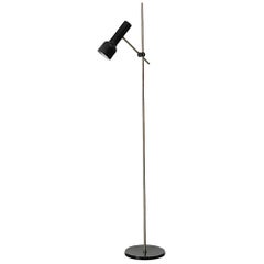 Dutch Mid-Century Black Enameled Hala Style Floor Lamp with Chrome Stem