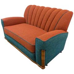 Art Deco Shell Back Sofa, Newly Upholstered
