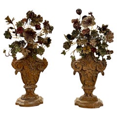 Paire de topiaires en bois sculpté et métal peint du 18ème siècle
