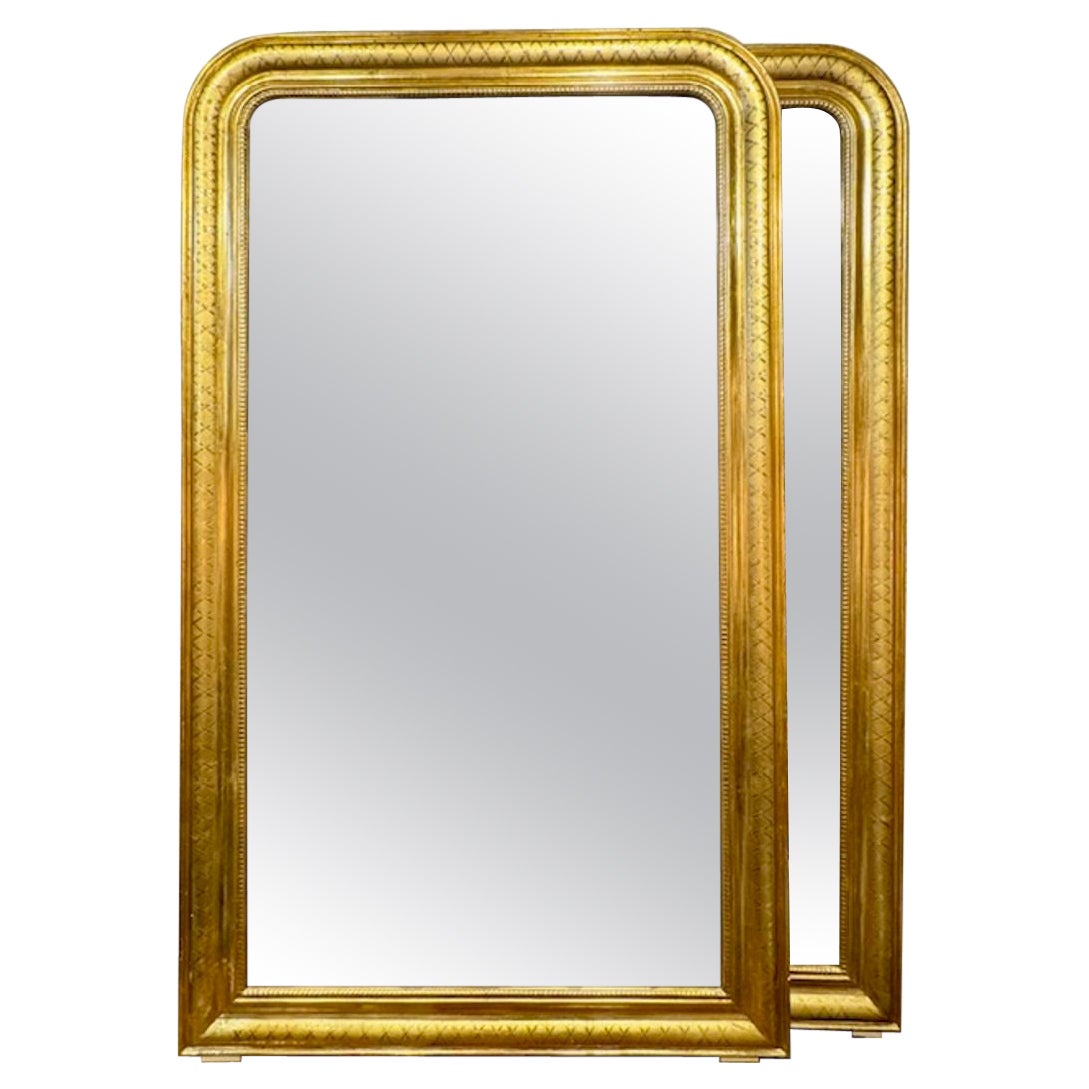 Pair of Gold Leaf Louis Philippe Mirrors with X Pattern