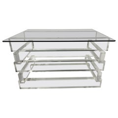 Vintage Stacked Lucite and Smoked Glass Table