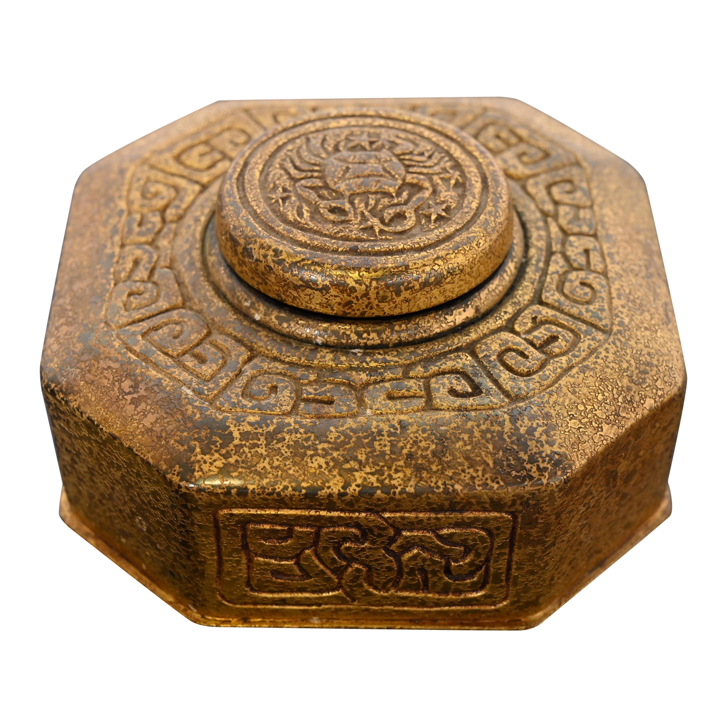 Encrier en bronze Zodiac Doré de Tiffany Studios New York