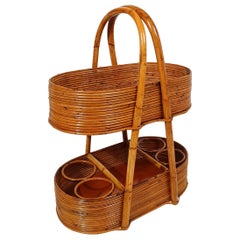 Italian Mid 20th Century Modern Bar Cart in Bamboo, Cane & Rattan, 1960s
