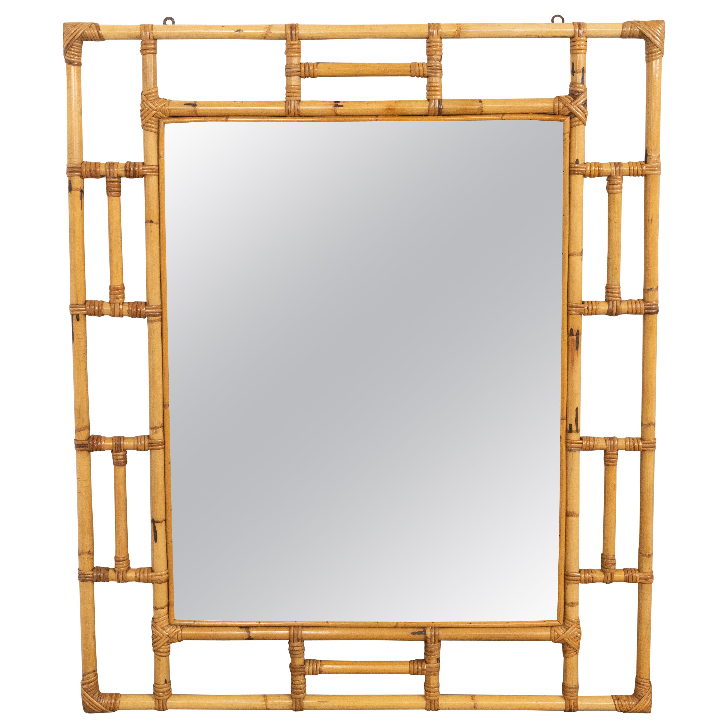 Midcentury Rattan and Bamboo Rectangular Mirror Vivai Del Sud Style, Italy 1970s