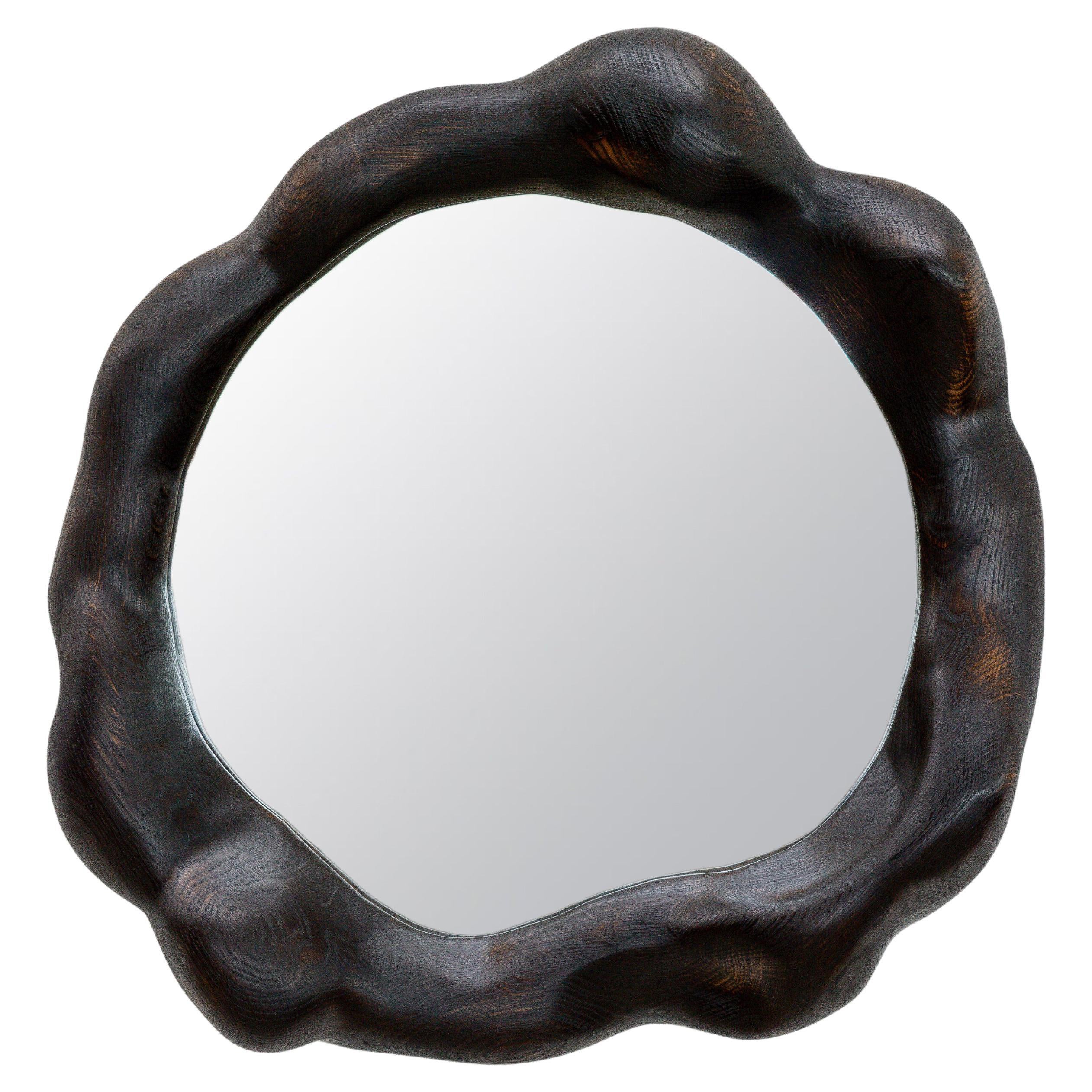 Sculptural Wavy Mirror in Charred Oak - Organic Shaped Wood Mirror