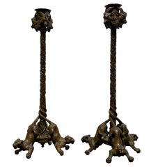 19th Century Bronze paire of candlesticks signed by Christophe Fratin