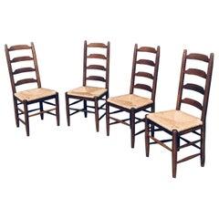 Rustic Design Leiterrücken Eiche & Binsen Esszimmerstuhl Set, Belgien 1960er Jahre
