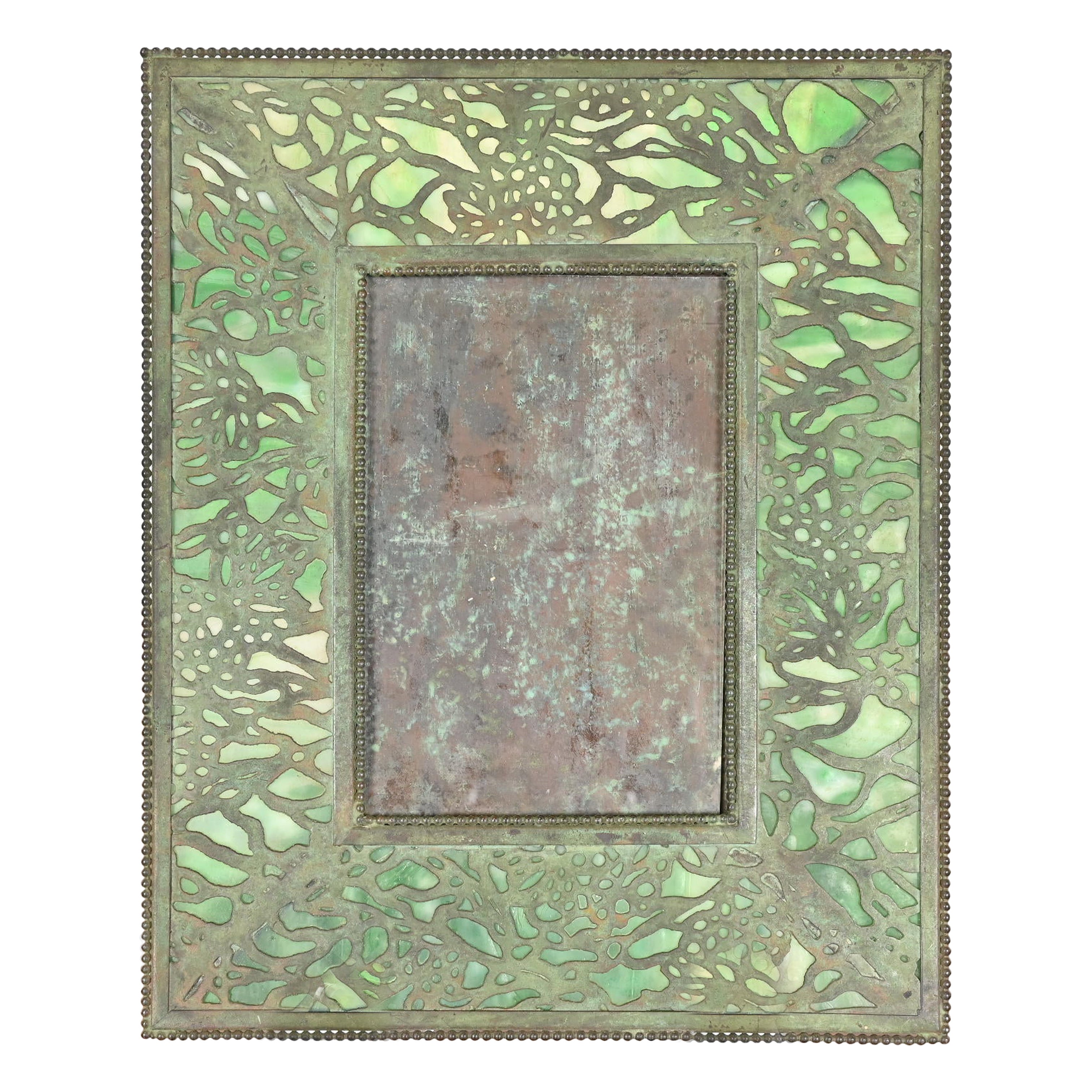 Tiffany Studios New York Grapevine Pattern Bronze und Schlacke Glas Bilderrahmen