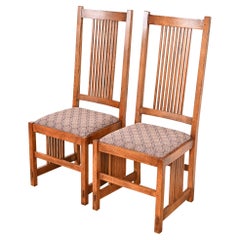 Stickley Mission Oak Arts & Crafts Spindle Dining Chairs or Side Chairs, Pair