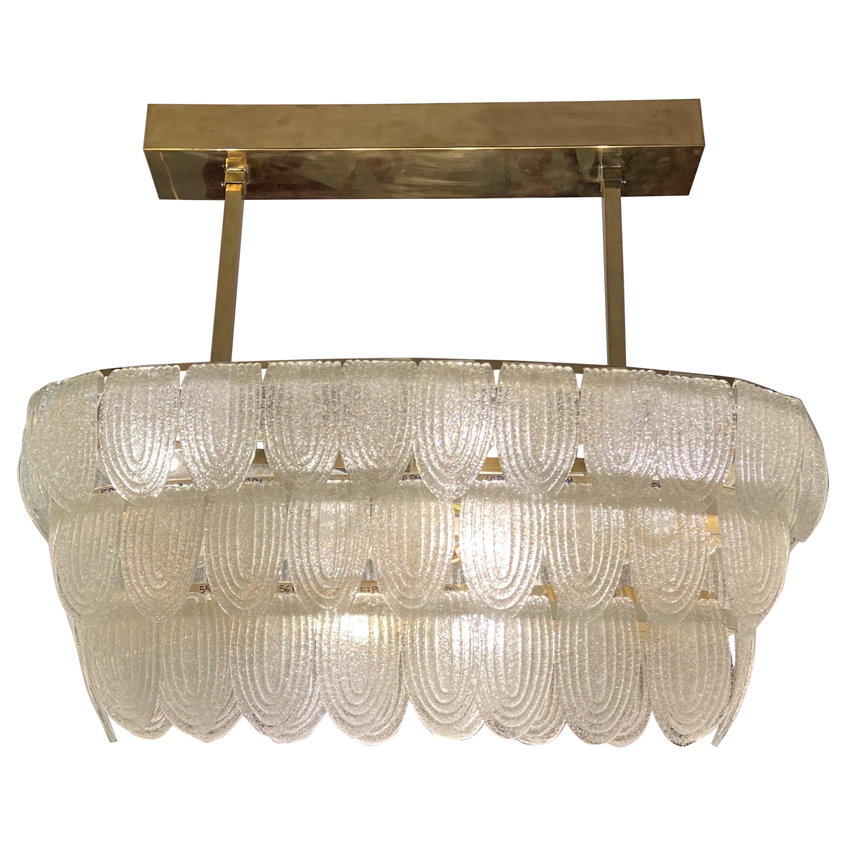 Art Deco Pulegoso Murano Clear Glass Oval Chandelier , 1940s