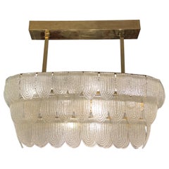 Art Deco Pulegoso Murano Klarglas Oval Kronleuchter , 1940er Jahre