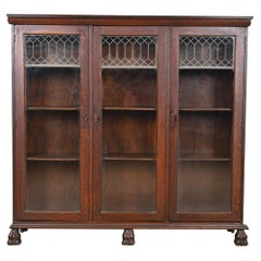 Antique American Empire Carved Oak Triple Bookcase, Circa 1890s