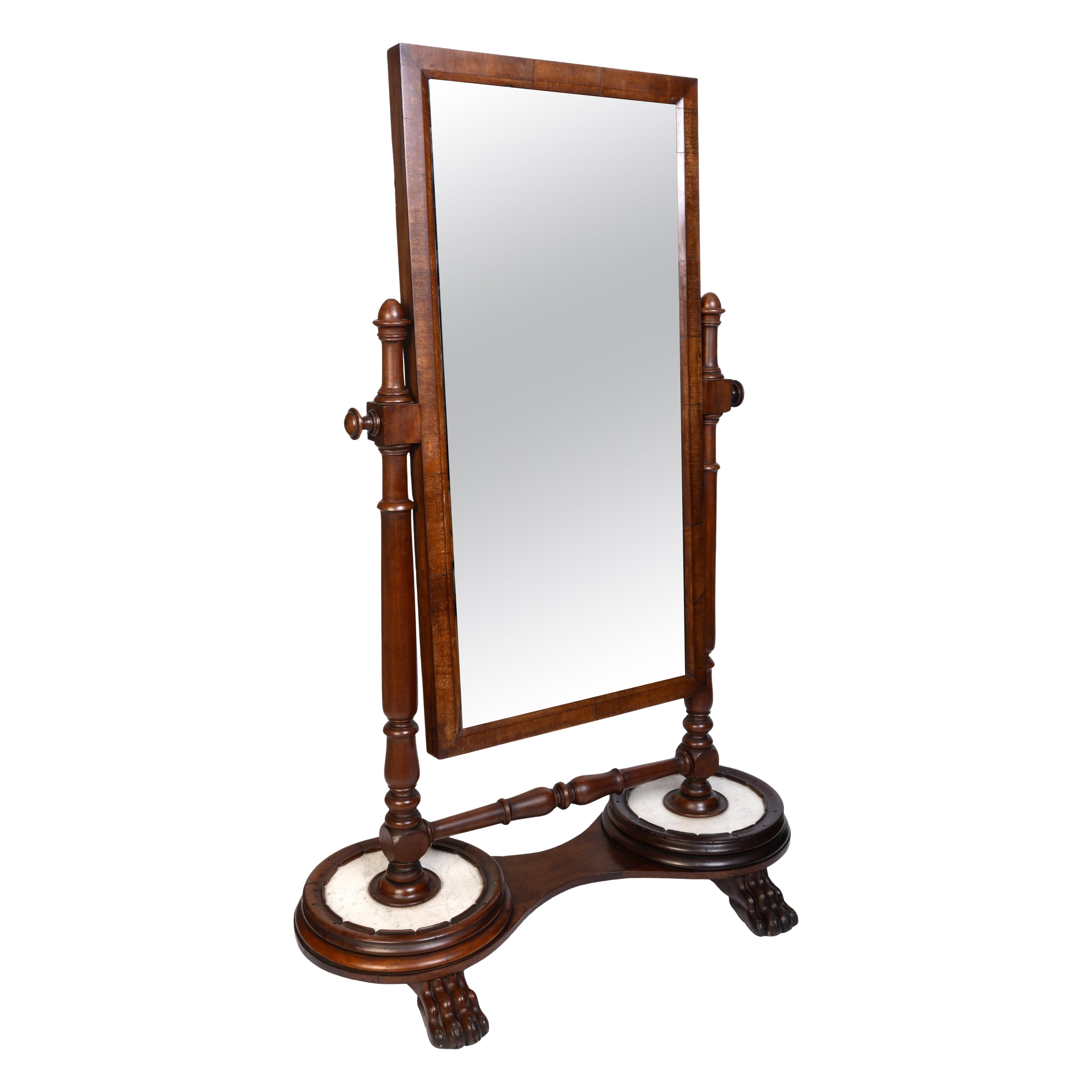 Antique English 19th Century Mahogany Freestanding Full Length Floor Mirror