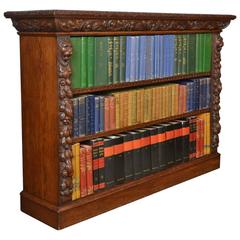 Antique Large Oak Carved Open Bookcase