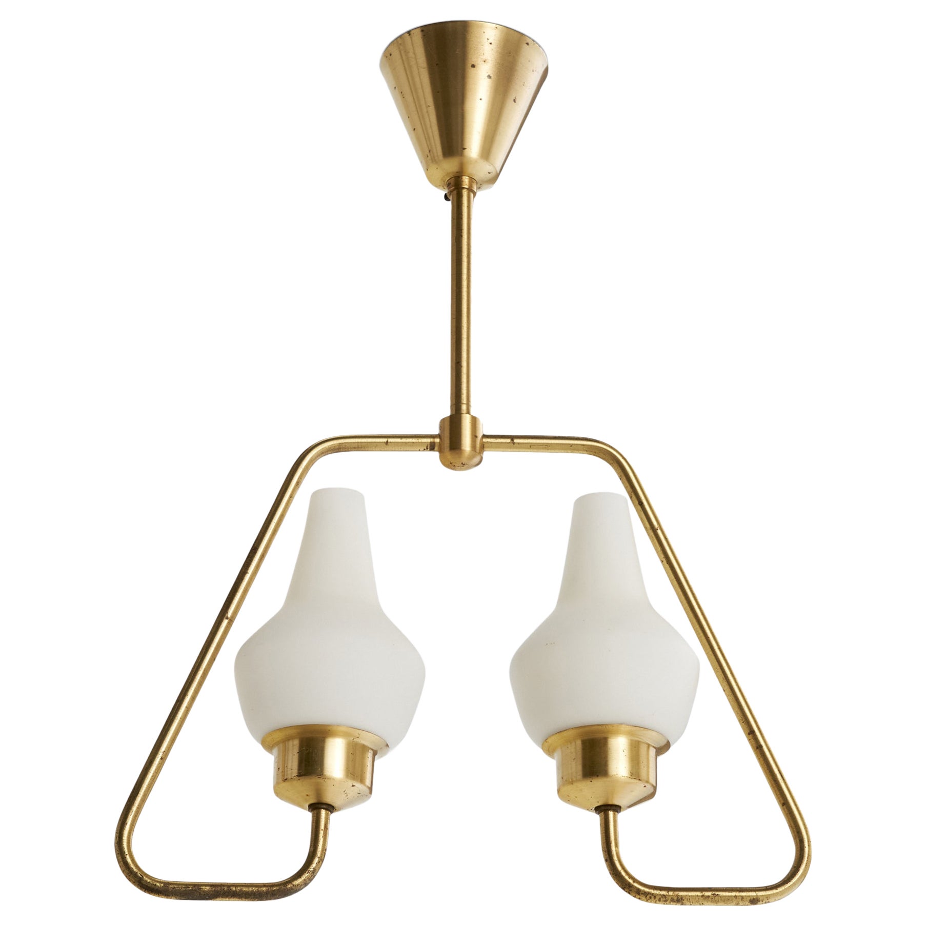 Swedish Designer, Chandelier, Brass, Glass, Sweden, 1940s