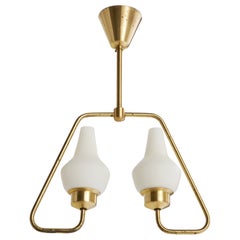 Designer suédois, lustre, laiton, verre, Suède, années 1940