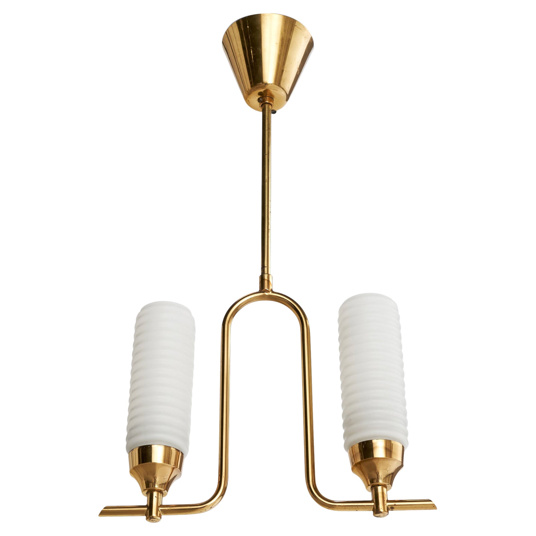 Swedish Designer, Pendant Light, Brass, Glass, Sweden, 1950s