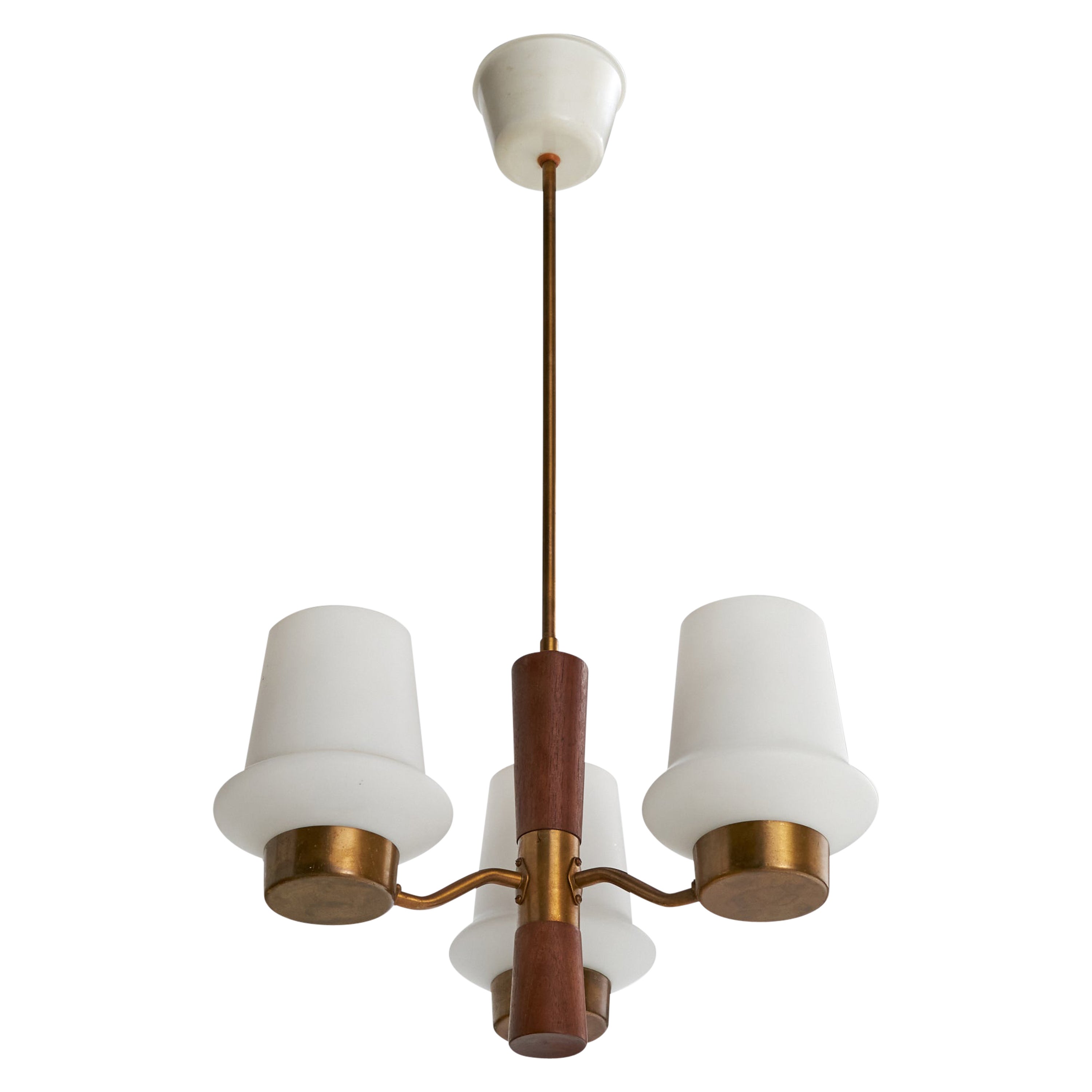 ASEA, Chandelier, Brass, Glass, Teak, Sweden, 1950s