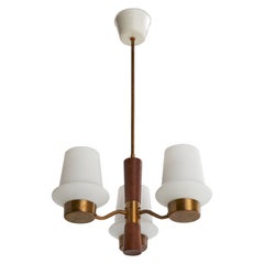 ASEA, Chandelier, Brass, Glass, Teak, Sweden, 1950s
