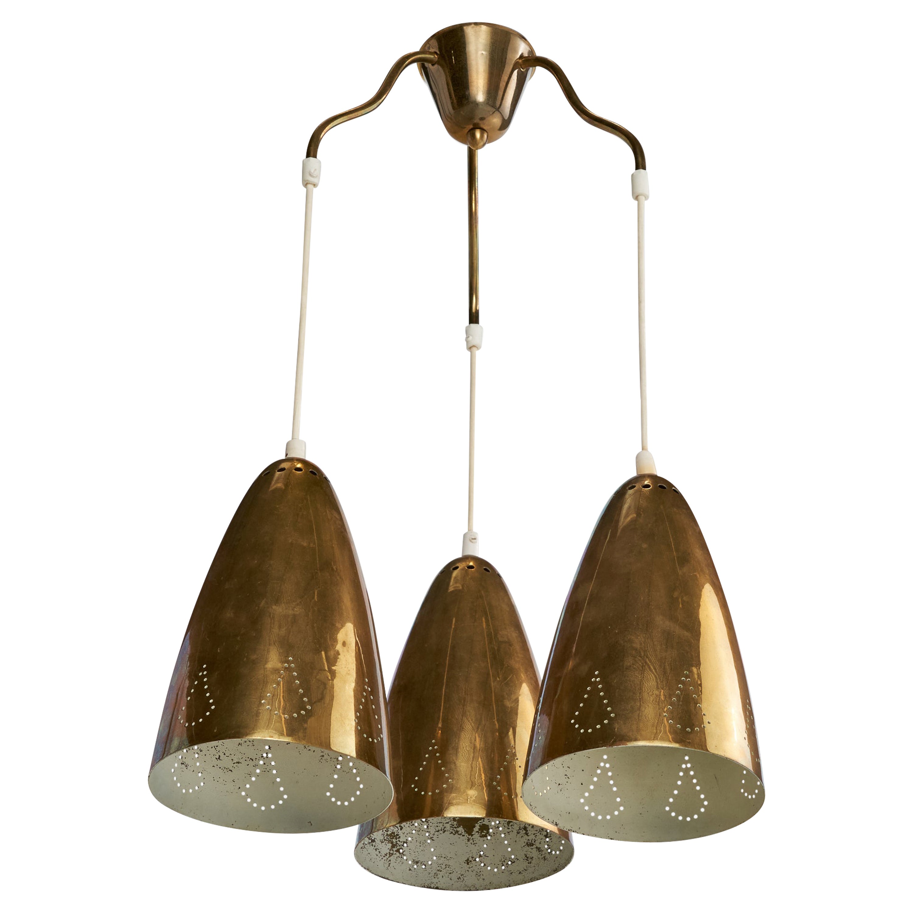 Finnish Designer, Chandelier, Brass, Finland, 1950s