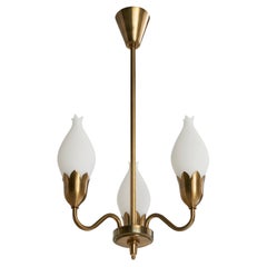 Fog & Mørup, Chandelier, Brass, Glass, Denmark, 1950s