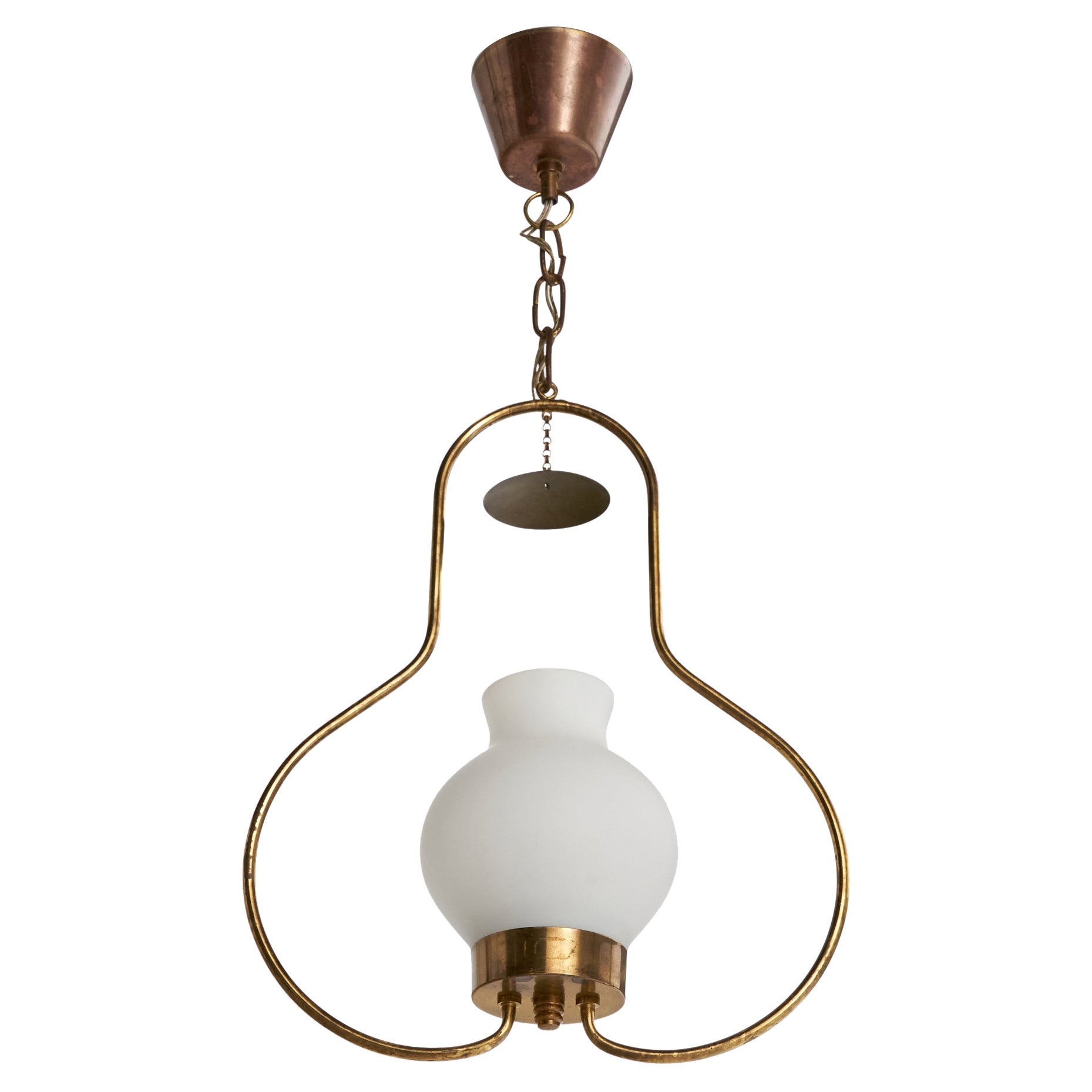 Swedish Designer, Pendant Light, Brass, Glass, Sweden, 1940s
