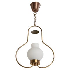 Swedish Designer, Pendant Light, Brass, Glass, Sweden, 1940s