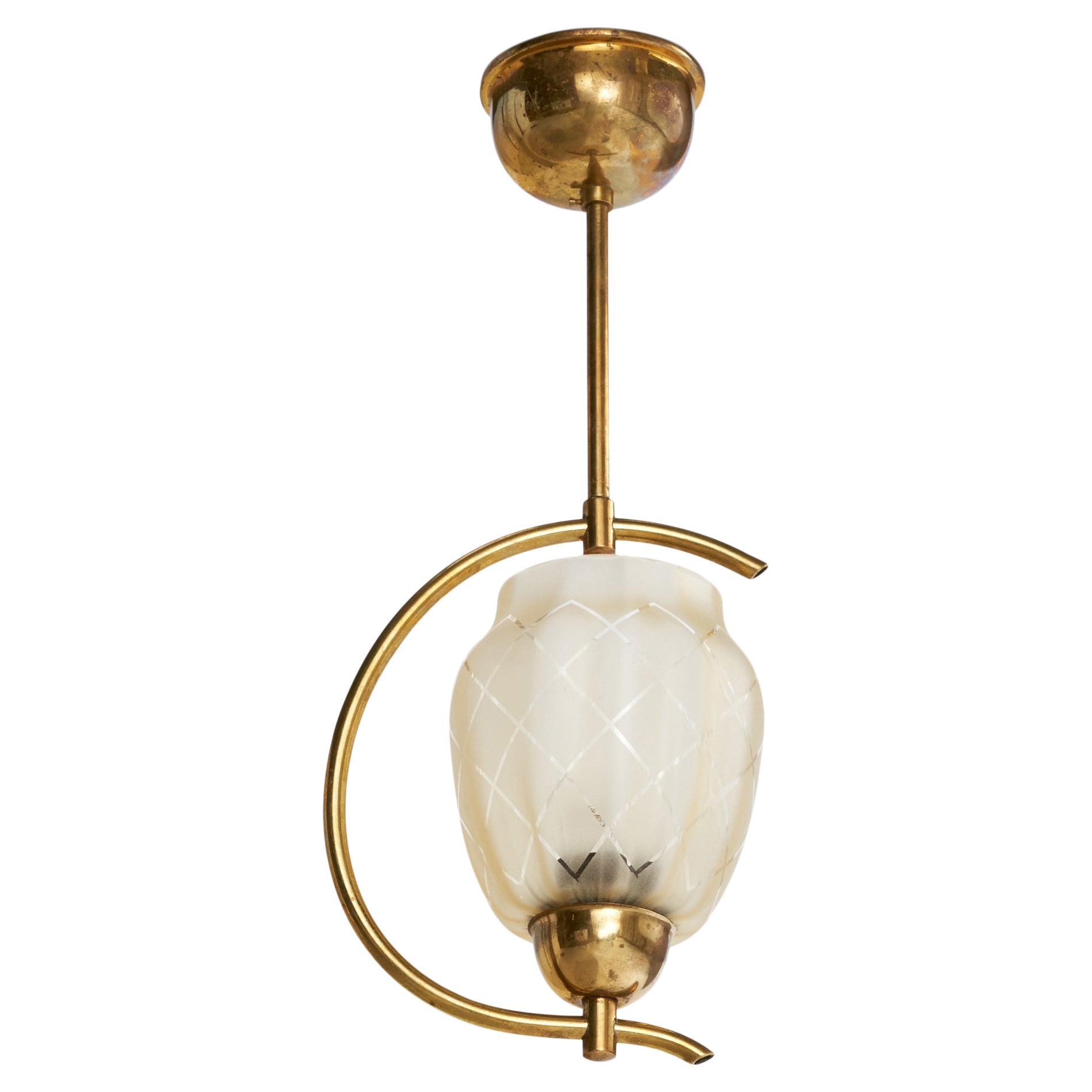 Designer svedese, lampada a sospensione, ottone, vetro, Svezia, anni '1950