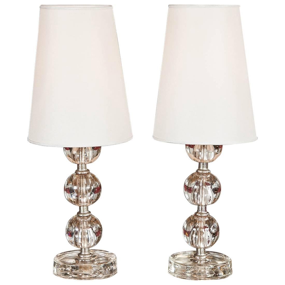 Pair of 1930s Ball Lamps Attributed to Jacques Adnet