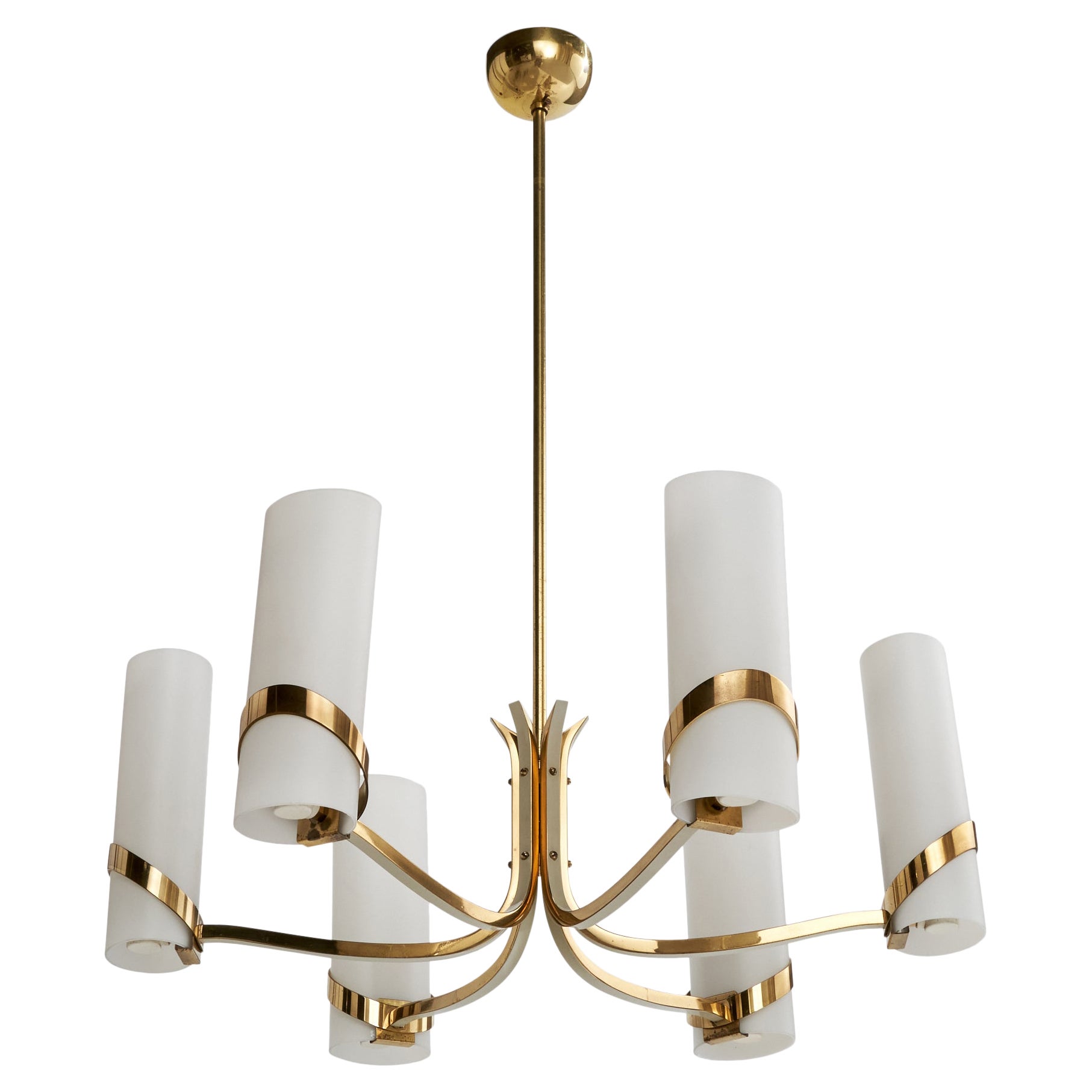 Fontana Arte, Chandelier, Brass, Glass, Italy, 1950s