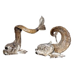 Gabriella Crespi 'Coppia Di Delfini' Pair of Silvered Bronze Dolphins