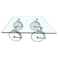 Glass coffee table with wheels, 1980s