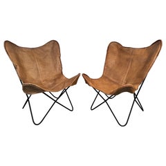 Vintage Style Leather Butterfly Chairs