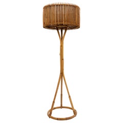 Midcentury Bamboo and Rattan Floor Lamp Franco Albini Style, Italy 1960s