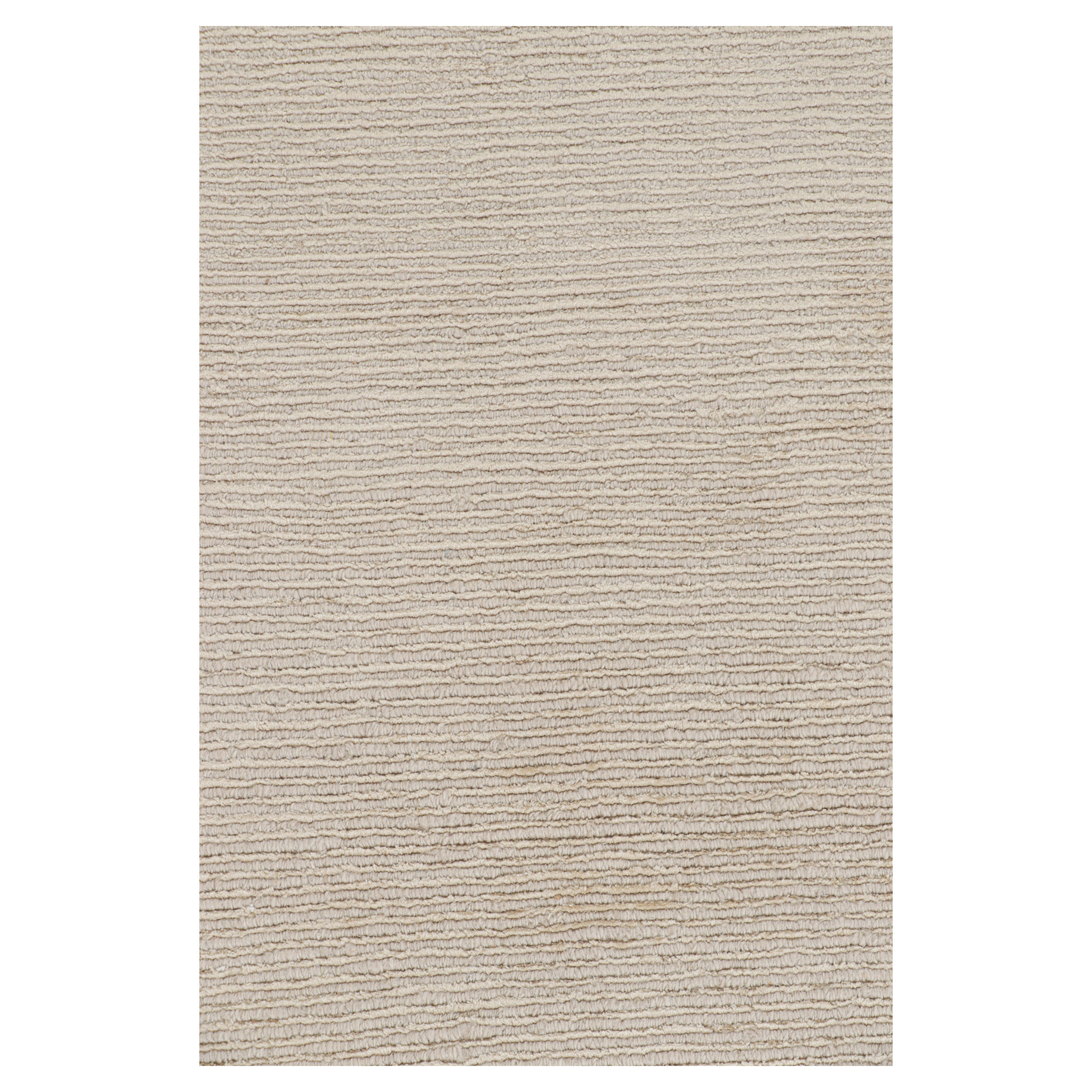 Rug & Kilim’s Square Rug with Textured Monochrome White Striae For Sale