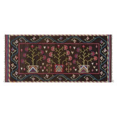 Antique Bessarabian Kilim in Brown with Pink Floral Patterns  Rug & Kilim