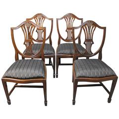 Set of Four Antique Hepplewhite Dining Room Chairs in Mahogany, England, 1920s
