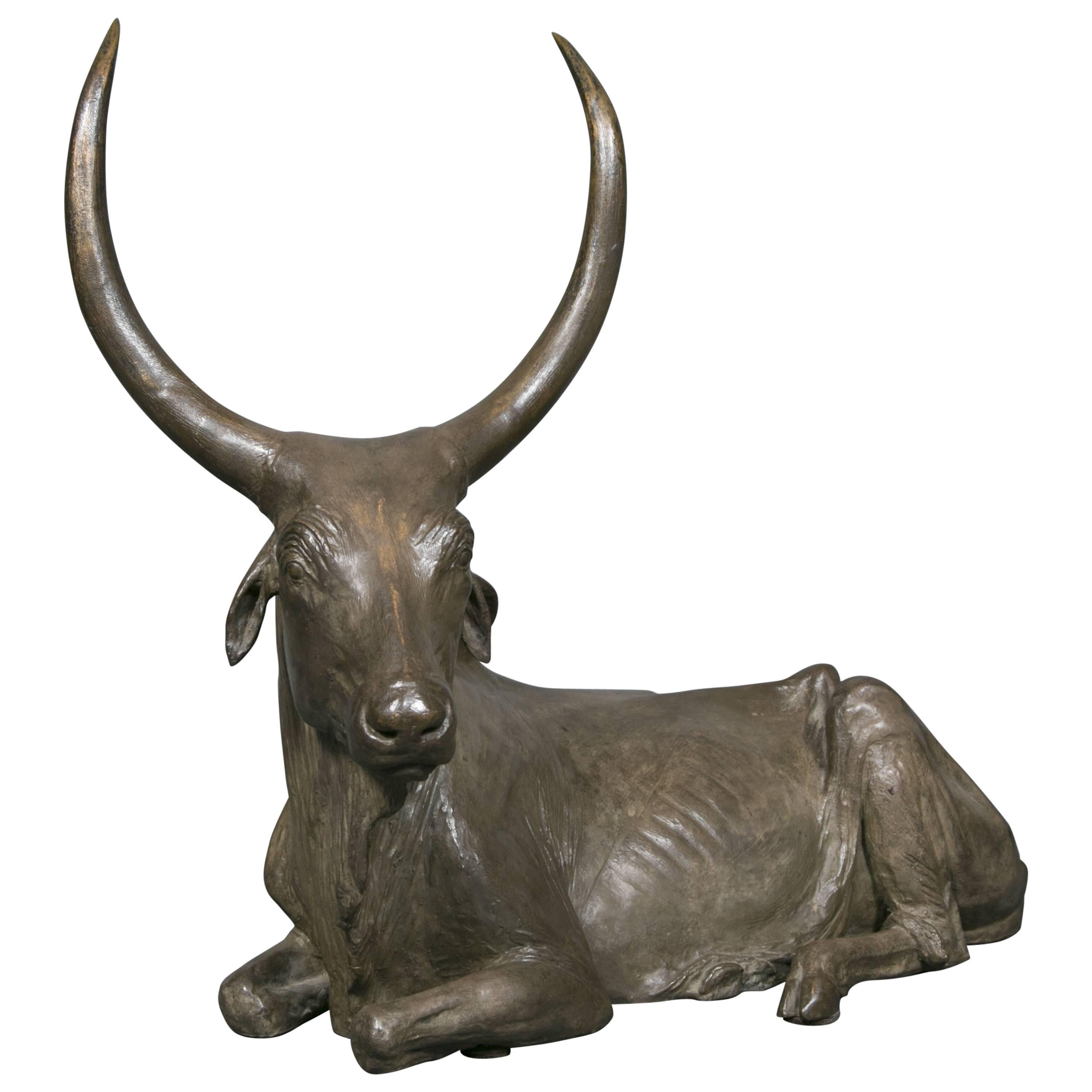 Lying Zebu Bronze Sculpture by Yves GauméTou For Sale