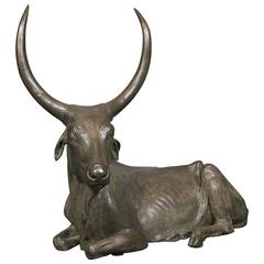 Lying Zebu Bronze Sculpture by Yves GauméTou