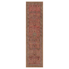 Wool Hand-Woven Antique Red Khotan Runner with Delicate Floral Design