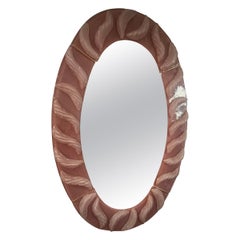 Murano Oval Pink Art Glass and Brass Mid-Century Console / Wall Mirror, 2020