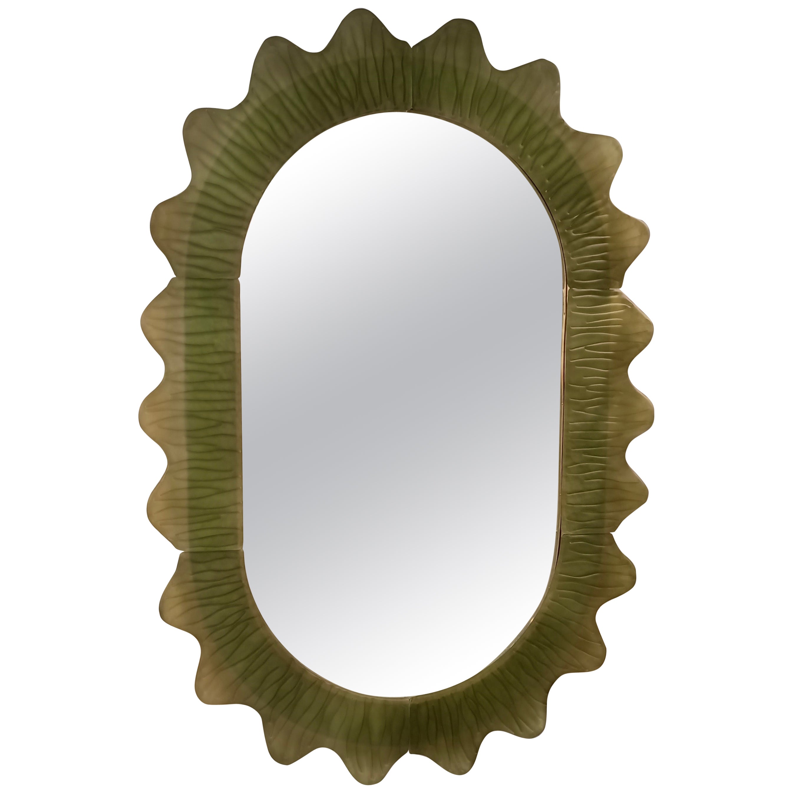 Murano Green Art Glass and Brass Italian Console / Wall Mirror, 2020