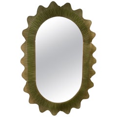 Murano Green Art Glass and Brass Italian Console / Wall Mirror, 2020
