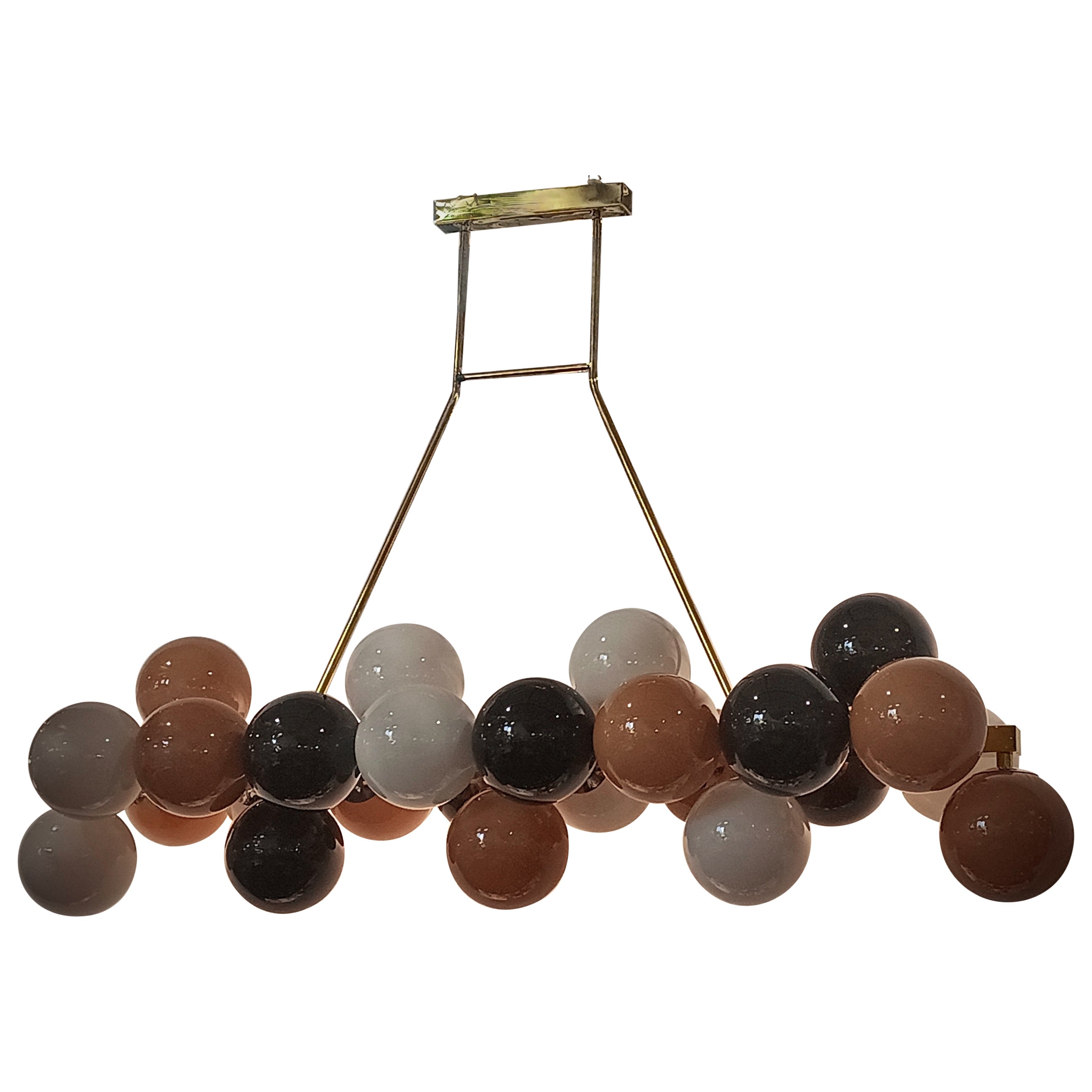 Murano Rectangular Gold Black Art Glass and Brass Chandelier and Pendant, 2020