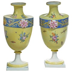 Rare Pair of 18th Century Bueno Retiro Pale Yellow Ground Vases 