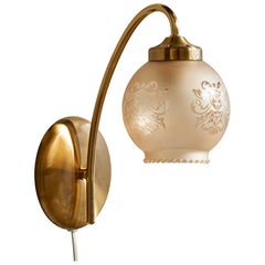 Swedish Designer, Wall Light, Brass, Glass, Sweden, 1970s