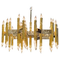 Vintage Gaetano Sciolari Brass and Chrome Chandelier