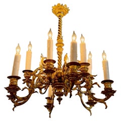 19th Century French Gilt Bronze Chandelier with 12 Lights